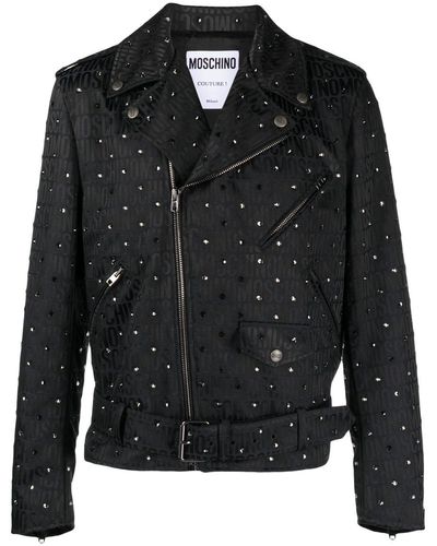 Moschino Rhinestone-embellished Biker Jacket - Black