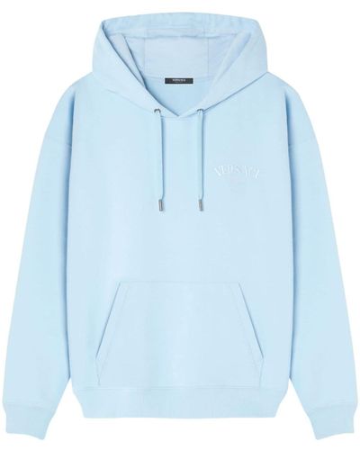 Versace Logo-embroidered Cotton Hoodie - Blue