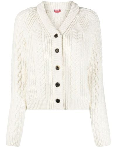 KENZO Cardigan en maille torsadée à col v - Blanc