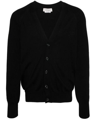Alexander McQueen Embroidered-logo Knitted Cardigan - Black