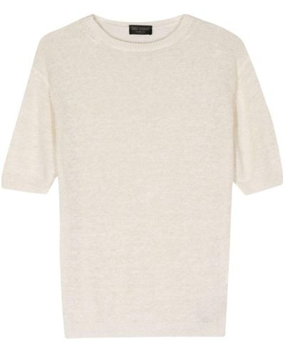 Dell'Oglio Lochstrick-T-Shirt mit Rundhalsausschnitt - Weiß