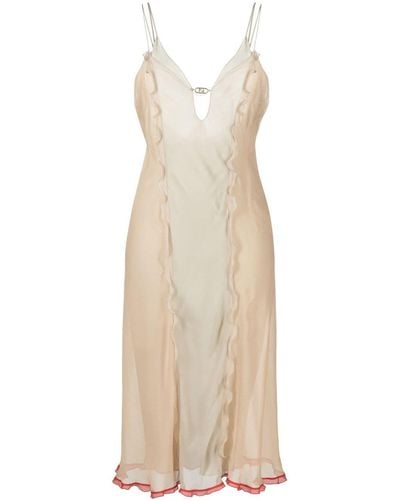 Fendi Neutral Silk Midi Dress - Women's - Silk - Natural