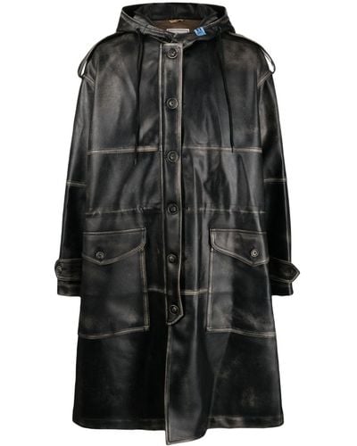 Maison Mihara Yasuhiro Faux-leather Single-breasted Coat - Black