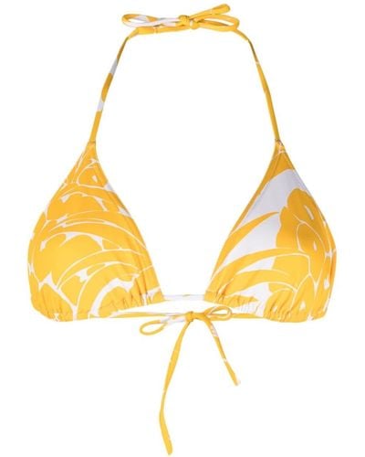 Eres Epice Leaf-print Triangle Bikini Top - Yellow