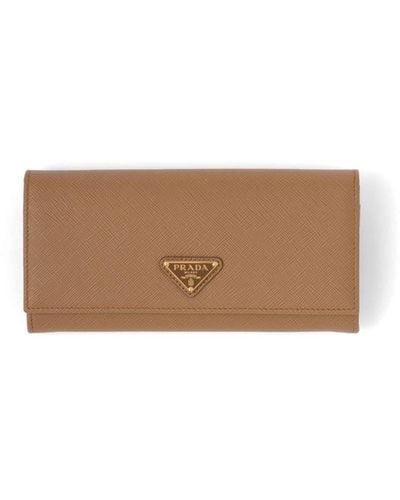 Prada Large Saffiano Leather Wallet - Brown