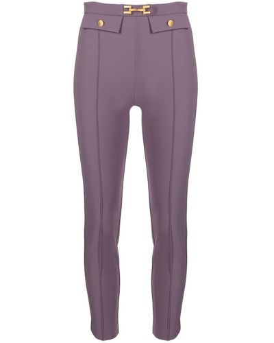 Elisabetta Franchi Horsebit Crepe Skinny Trousers - Purple