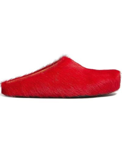 Marni Fussbet Sabot Calf-hair Slippers - Red