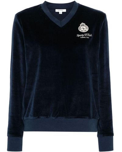 Sporty & Rich Logo-Appliqué Velour Sweatshirt - Black
