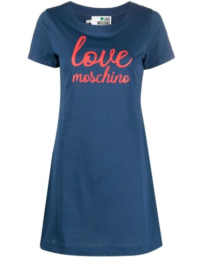 Love Moschino Robe en coton à logo imprimé - Bleu