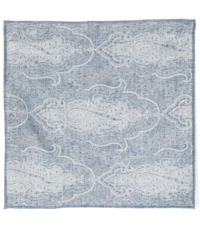 Brunello Cucinelli Paisley-print Silk Pocket Square - Blauw