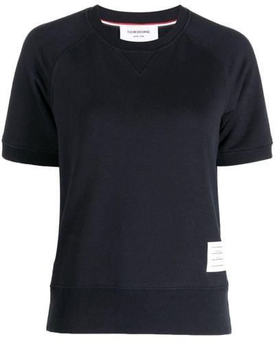 Thom Browne Logo Patch Short-sleeve Sweatshirt - Blue