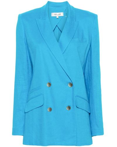 Diane von Furstenberg Blazer en chambray à boutonnière croisée - Bleu
