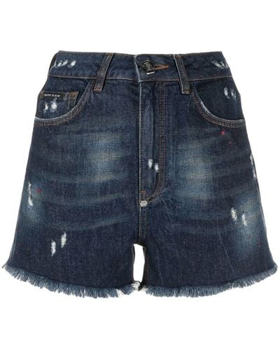 Philipp Plein Pantalones vaqueros cortos con efecto envejecido - Azul