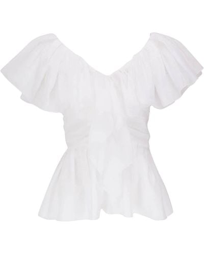 Chloé Volant-Bluse mit V-Ausschnitt - Weiß