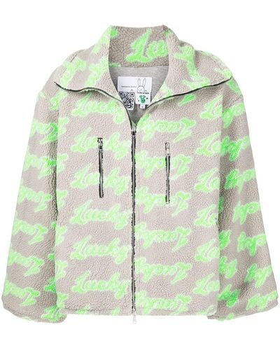 Natasha Zinko Slogan-print Zip-up Fleece Jacket - Gray