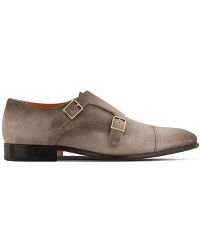 Santoni Suede Monk Shoes - Brown