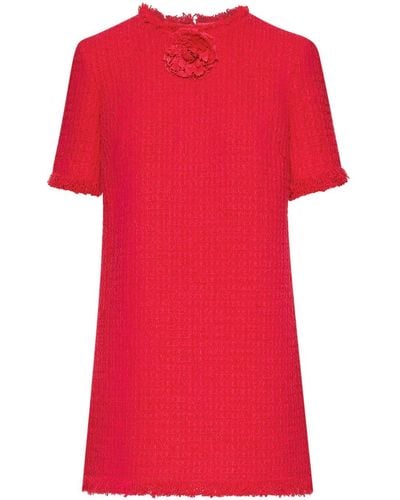 Oscar de la Renta Boucle Tweed Shift Dress - Red