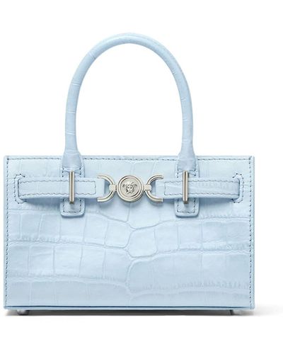 Versace Mini Crocodile-embossed Leather Tote Bag - Blue