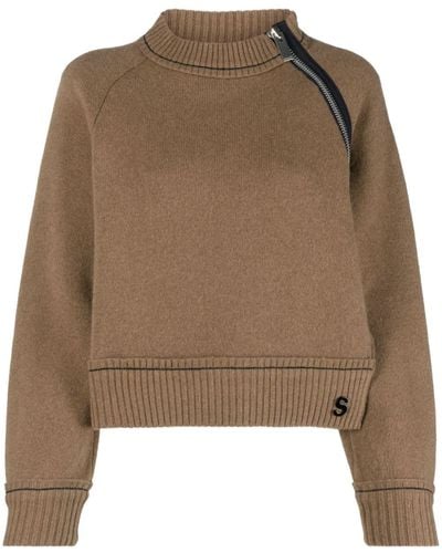 Sacai Shoulder-zip Cashmere-blend Sweater - Brown