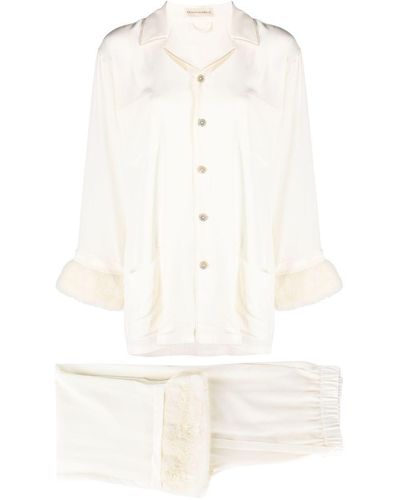 Olivia Von Halle Casablanca Pyjama mit Kontrastbündchen - Weiß