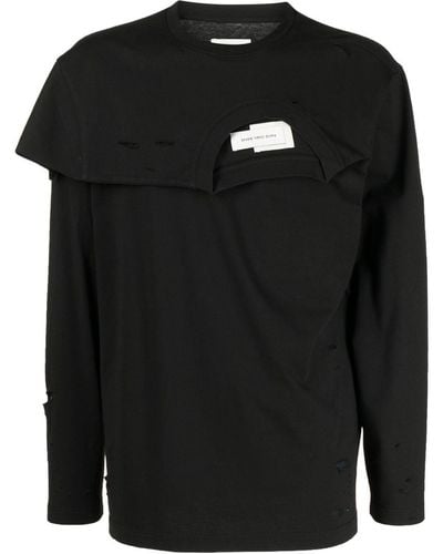 Feng Chen Wang Double-collar Distressed T-shirt - Black