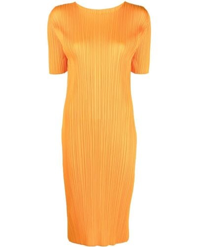 Pleats Please Issey Miyake Mini-jurk Met Plissé-effect - Oranje