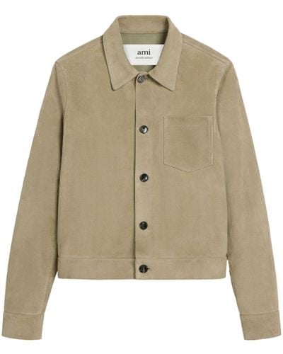 Ami Paris Boxy-fit Goatskin Shirt Jacket - Natural