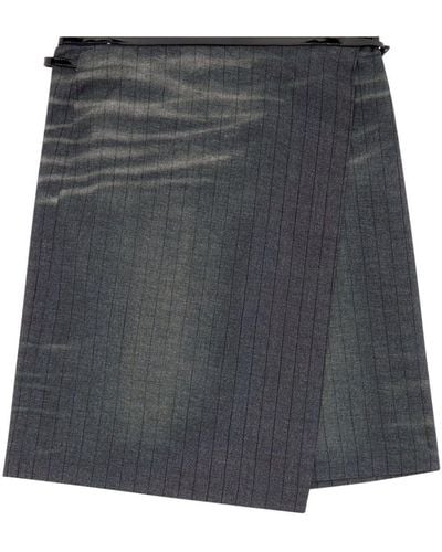 DIESEL Printed Pinstripe Skirt In Virgin Wool - Black