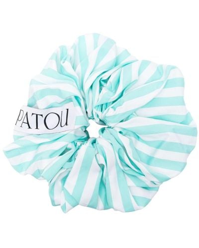 Patou Large Gestreepte Katoenen Scrunchie - Blauw