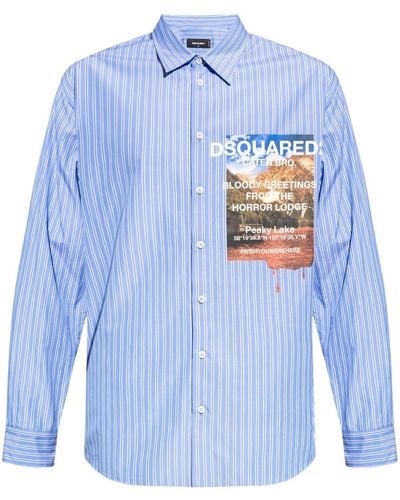 DSquared² Graphic-print Striped Cotton Shirt - Blue