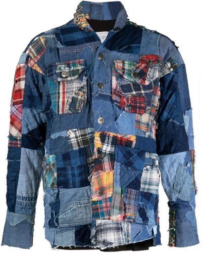 Greg Lauren Chemise en jean à design patchwork - Bleu