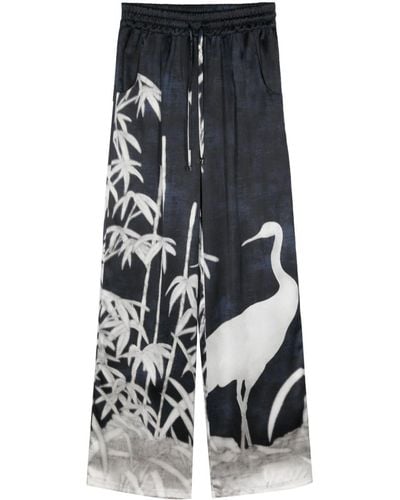 Kiton Botanical-print Silk Trousers - Black