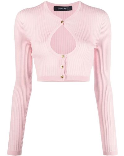 Versace Cut-out Detail Cropped Cardigan - Pink