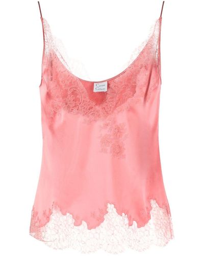 Carine Gilson Floral-lace Detail Sleeveless Silk Top - Pink