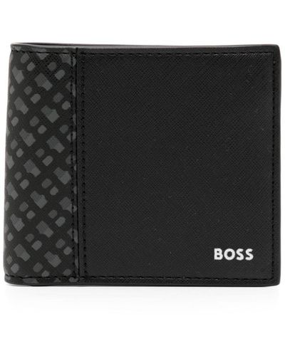 BOSS モノグラム 二つ折り財布 - ブラック