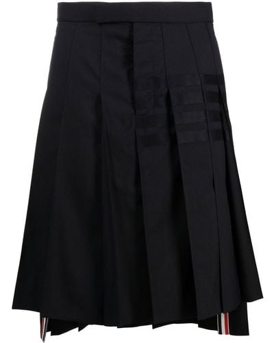 Thom Browne Jupe plissée en laine à détail 4 bandes signature - Noir