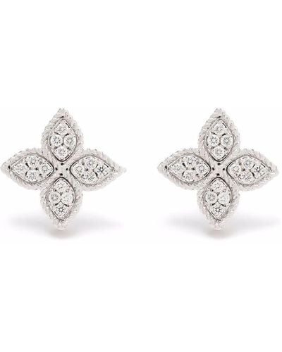 Roberto Coin Puces d'oreilles Princess Flower en or blanc 18ct ornées de diamants - Métallisé
