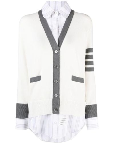 Thom Browne Milano-stitch Oxford Shirt Cardigan Combo - White