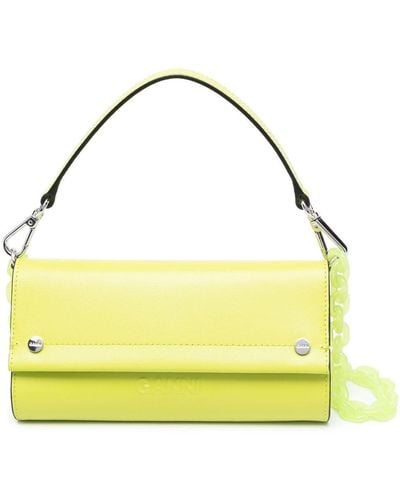 Ganni Leather Wallet On Chain - Yellow