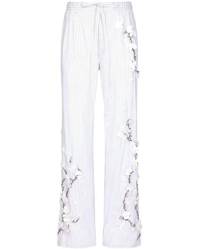 Dolce & Gabbana Floral-appliqué Cotton Trousers - White