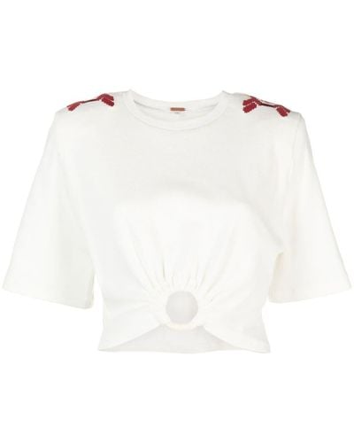 Johanna Ortiz Ensenada Embroidered Cropped T-shirt - White