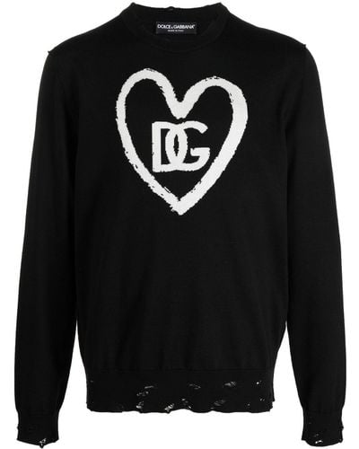 Dolce & Gabbana Logo-detail Distressed Sweater - Black