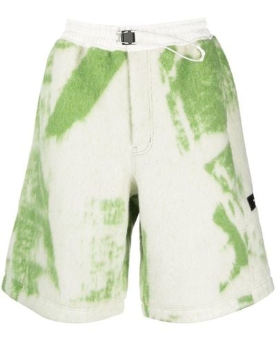 Y-3 Brush-stroke Print Fleece Shorts - Green