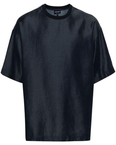 Giorgio Armani Denim T-shirt Met Geborduurd Logo - Blauw