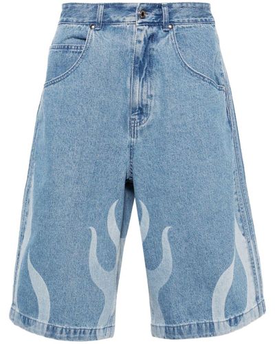adidas Pantalones vaqueros cortos con llamas estampadas - Azul