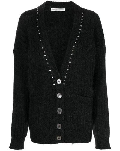 Alessandra Rich Cardigan en laine mélangée à ornements - Noir