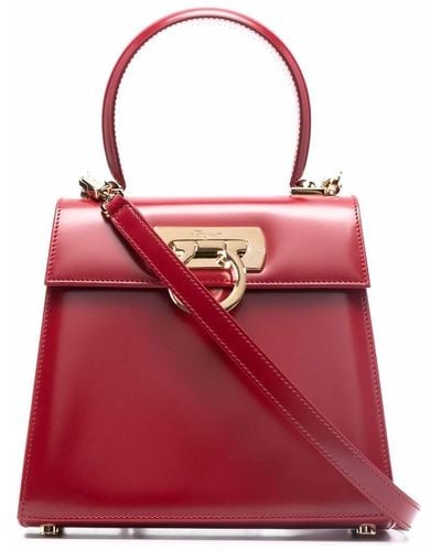 Ferragamo Small Gancini-clasp Top Handle Bag - Red