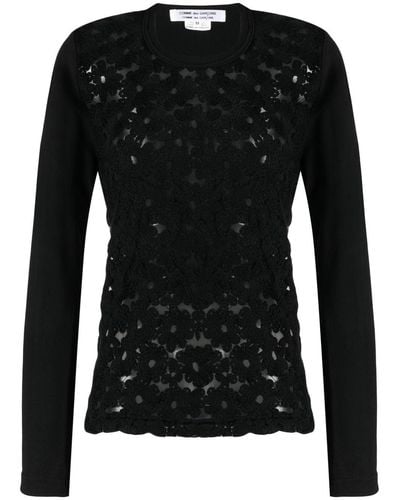 Comme des Garçons Floral-detail Long-sleeve Top - Black