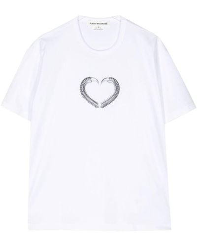 Junya Watanabe Graphic-print cotton T-shirt - Blanc
