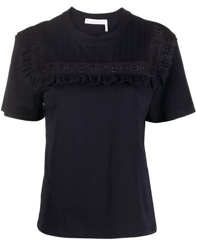See By Chloé T-shirt en broderies anglaises - Noir